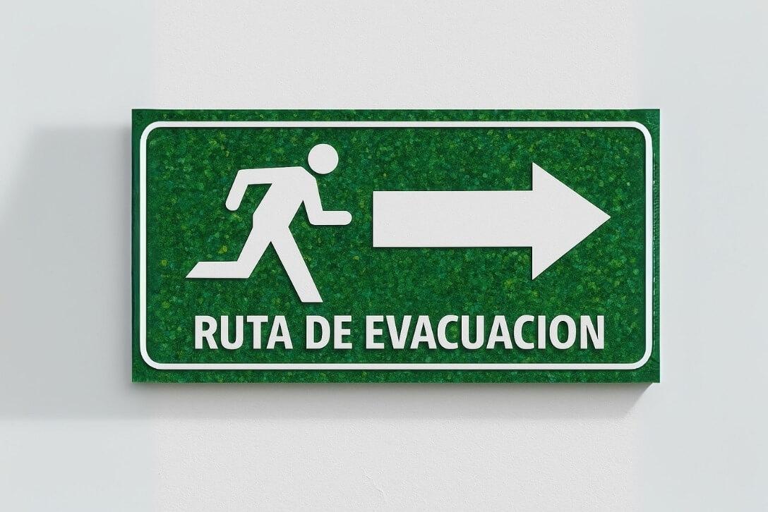Señalética circular aplicada a la señalética de seguridad con ruta de evacuación